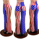 Medium Ready to Ship Stars and Stripes Color Split Solar Flares with Back Pockets and Gold Fringe - Coquetry Clothing