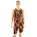 Mens Basketball Shorts and Muscle Shirt Set in Neon Orange Lightning - Coquetry Clothing