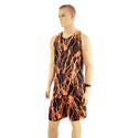 Mens Basketball Shorts and Muscle Shirt Set in Neon Orange Lightning - 3