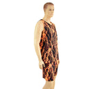 Mens Basketball Shorts and Muscle Shirt Set in Neon Orange Lightning - Coquetry Clothing
