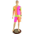 Mens Basketball Shorts and Shirt Set in Neon Holo Colorblocking - Coquetry Clothing