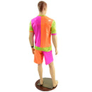 Mens Basketball Shorts and Shirt Set in Neon Holo Colorblocking - Coquetry Clothing
