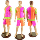 Mens Basketball Shorts and Shirt Set in Neon Holo Colorblocking - Coquetry Clothing