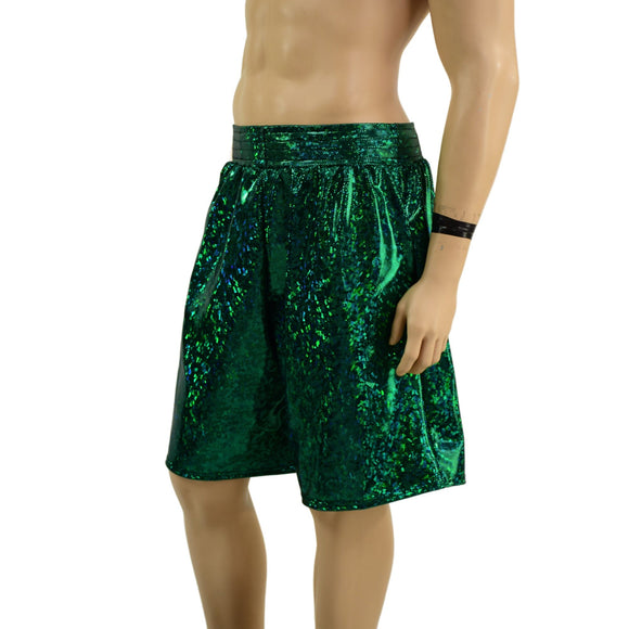 Mens Basketball Shorts with Pockets in Green Kaleidoscope - Coquetry Clothing
