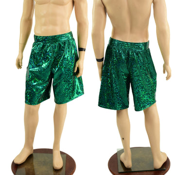 Mens Basketball Shorts with Pockets in Green Kaleidoscope - Coquetry Clothing