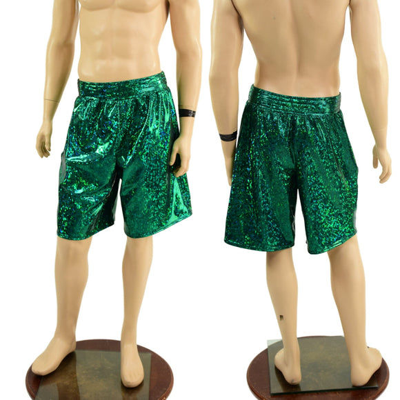 Mens Basketball Shorts with Pockets in Green Kaleidoscope - Coquetry Clothing