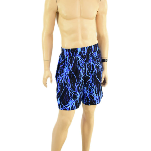 Mens Basketball Shorts with Pockets in Neon Blue Lightning - Coquetry Clothing