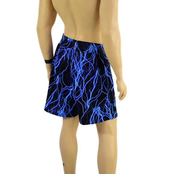 Mens Basketball Shorts with Pockets in Neon Blue Lightning - Coquetry Clothing