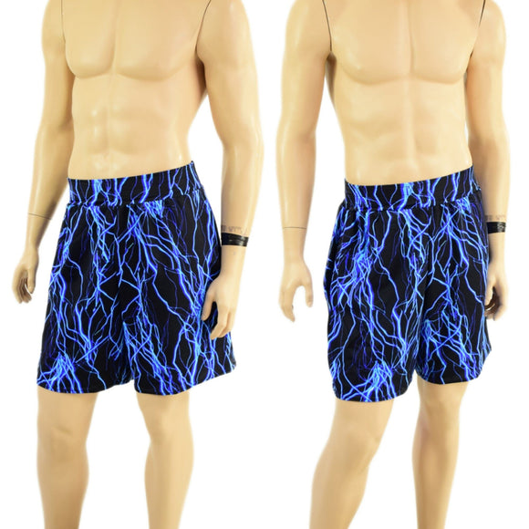 Mens Basketball Shorts with Pockets in Neon Blue Lightning - Coquetry Clothing