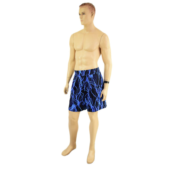 Mens Basketball Shorts with Pockets in Neon Blue Lightning - Coquetry Clothing