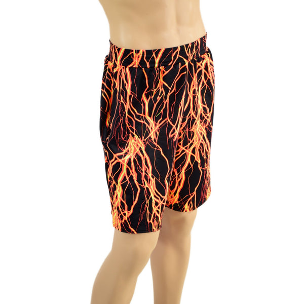 Mens Basketball Shorts with Pockets in Neon Orange Lightning - 3
