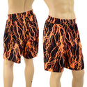Mens Basketball Shorts with Pockets in Neon Orange Lightning - 1