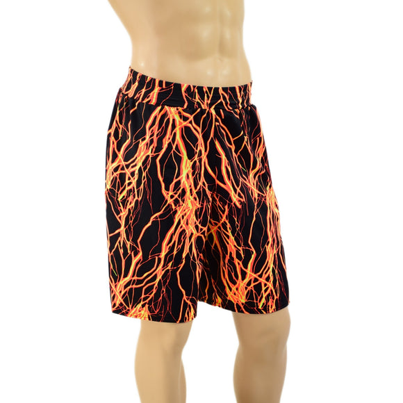 Mens Basketball Shorts with Pockets in Neon Orange Lightning - Coquetry Clothing