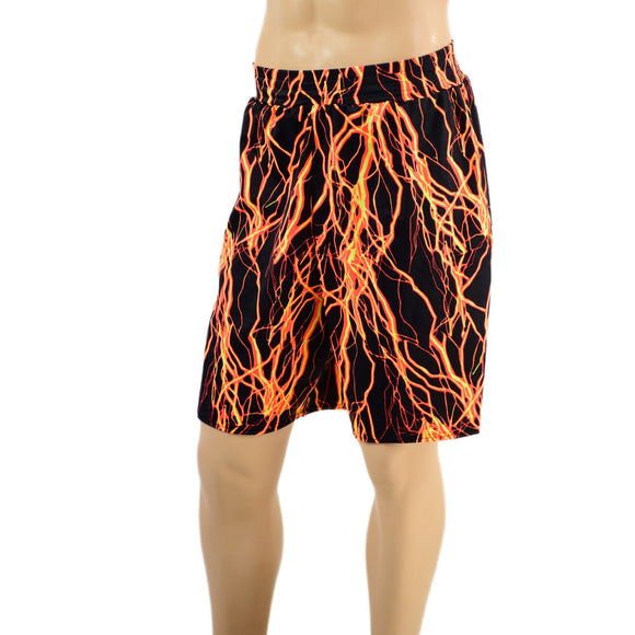 Mens Basketball Shorts with Pockets in Neon Orange Lightning - Coquetry Clothing