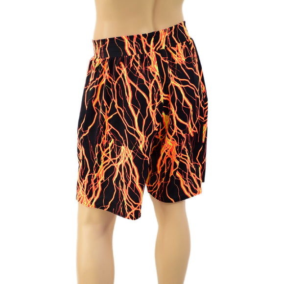 Mens Basketball Shorts with Pockets in Neon Orange Lightning - Coquetry Clothing