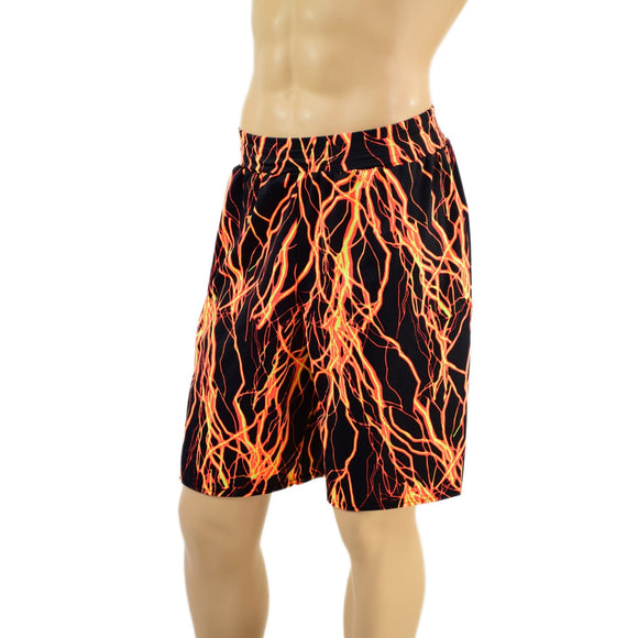 Mens Basketball Shorts with Pockets in Neon Orange Lightning - Coquetry Clothing