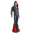 Mens Black and Red Dragon Hooded Zipper Front Catsuit with Added Flair - Coquetry Clothing