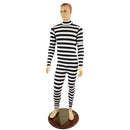Mens Black and White Horizontal Stripe Long Sleeve Catsuit with Turtleneck and Back Zipper - Coquetry Clothing