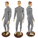 Mens Black and White Horizontal Stripe Long Sleeve Catsuit with Turtleneck and Back Zipper - Coquetry Clothing