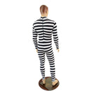 Mens Black and White Horizontal Stripe Long Sleeve Catsuit with Turtleneck and Back Zipper - Coquetry Clothing