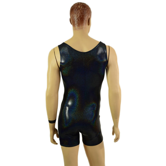Mens Black Holographic Singlet Romper - Coquetry Clothing