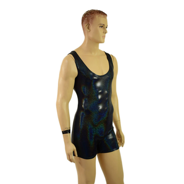 Mens Black Holographic Singlet Romper - 2