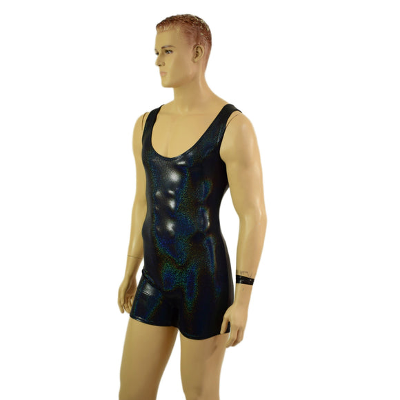 Mens Black Holographic Singlet Romper - Coquetry Clothing