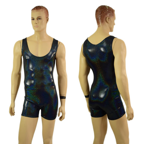 Mens Black Holographic Singlet Romper - Coquetry Clothing