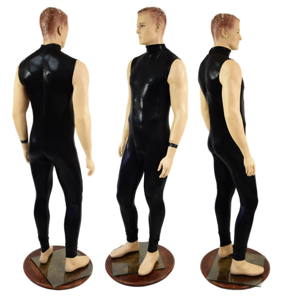 Mens Black Mystique Sleeveless Catsuit with Turtleneck and Back Zipper - Coquetry Clothing