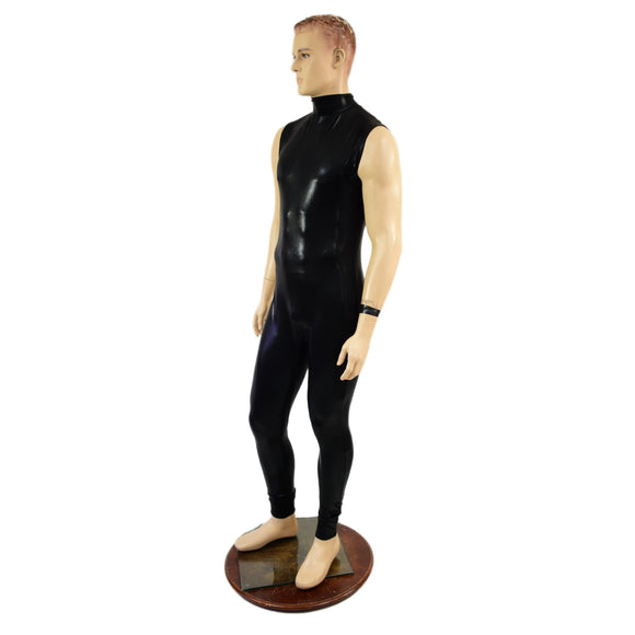 Mens Black Mystique Sleeveless Catsuit with Turtleneck and Back Zipper - Coquetry Clothing