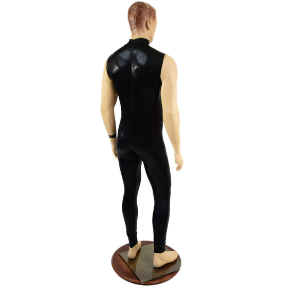 Mens Black Mystique Sleeveless Catsuit with Turtleneck and Back Zipper - Coquetry Clothing