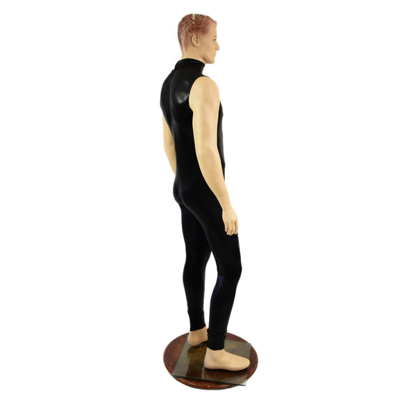 Mens Black Mystique Sleeveless Catsuit with Turtleneck and Back Zipper - Coquetry Clothing