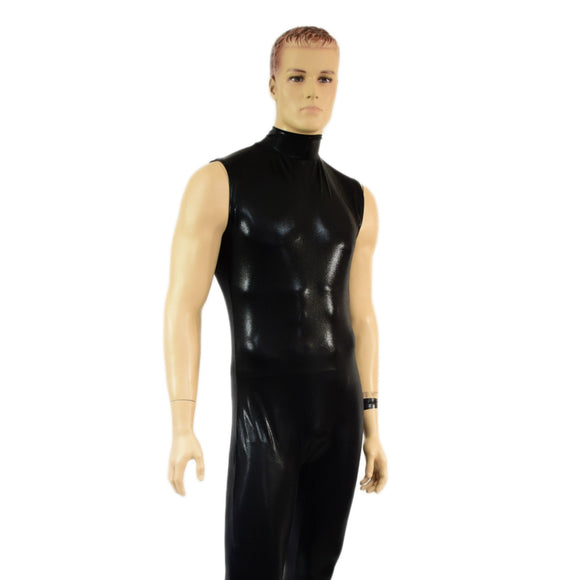 Mens Black Mystique Sleeveless Catsuit with Turtleneck and Back Zipper - Coquetry Clothing