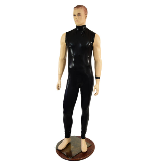 Mens Black Mystique Sleeveless Catsuit with Turtleneck and Back Zipper - Coquetry Clothing