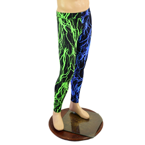 Mens Color Split Neon Lightning Leggings - Coquetry Clothing