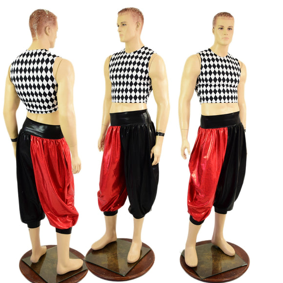 Mens Crew Neck Crop Top in Black and White Diamond - Coquetry Clothing