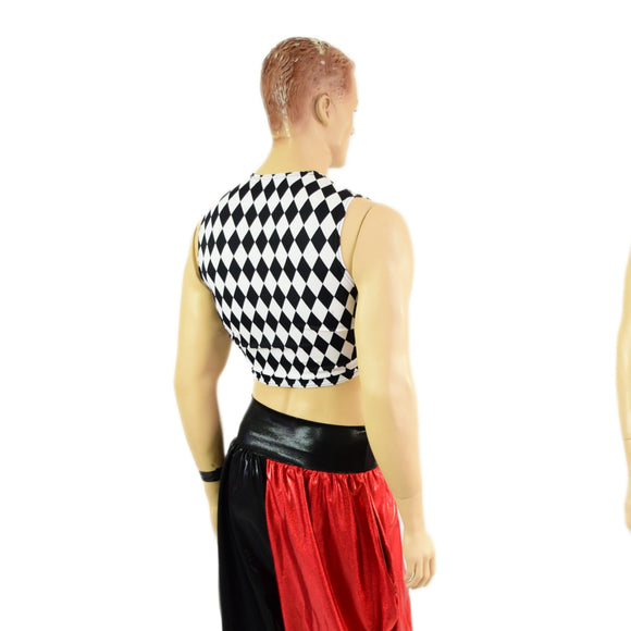 Mens Crew Neck Crop Top in Black and White Diamond - Coquetry Clothing