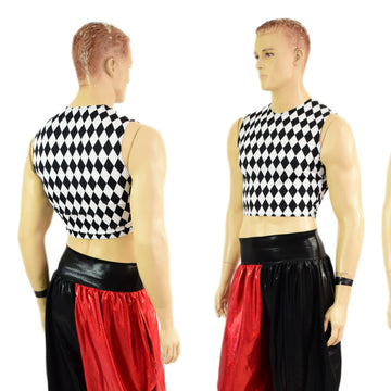 Mens Crew Neck Crop Top in Black and White Diamond - Coquetry Clothing