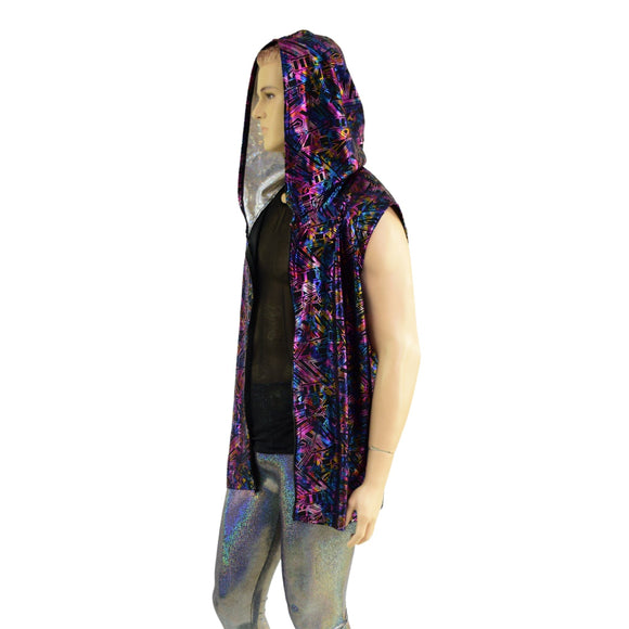 Mens Cyberspace Hooded Vest with Zipper Front - Coquetry Clothing
