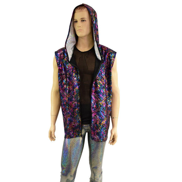 Mens Cyberspace Hooded Vest with Zipper Front - Coquetry Clothing