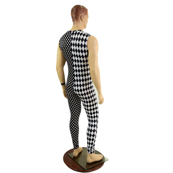 Mens Deep V Color Split Sleeveless Catsuit - Coquetry Clothing