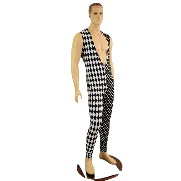 Mens Deep V Color Split Sleeveless Catsuit - Coquetry Clothing