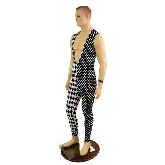 Mens Deep V Color Split Sleeveless Catsuit - Coquetry Clothing
