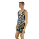 Mens Disco Ball Silver on Black Cracked Tiles Singlet Romper - Coquetry Clothing