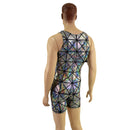 Mens Disco Ball Silver on Black Cracked Tiles Singlet Romper - Coquetry Clothing