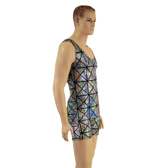 Mens Disco Ball Silver on Black Cracked Tiles Singlet Romper - Coquetry Clothing