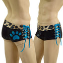 Mens Extra Cheeky Lowrise Laceup Aruba Shorts with Paw Print - 1