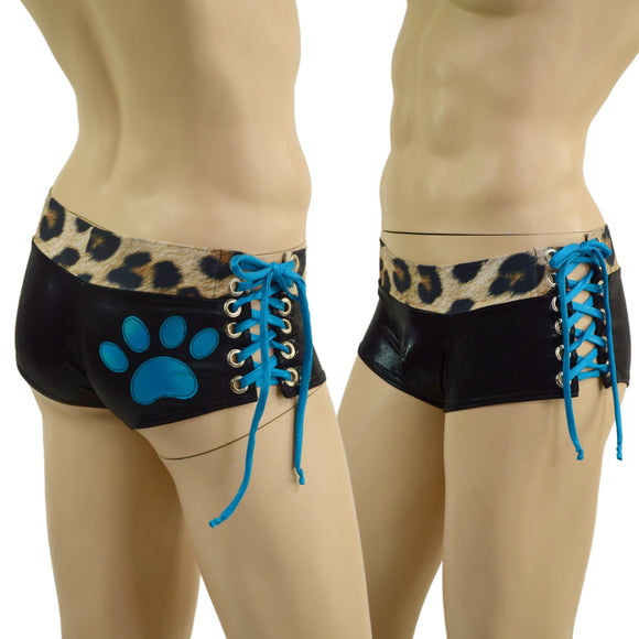 Mens Extra Cheeky Lowrise Laceup Aruba Shorts with Paw Print - Coquetry Clothing