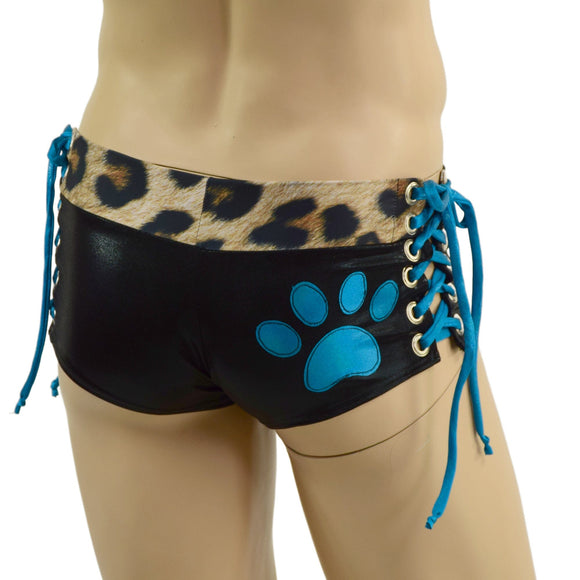 Mens Extra Cheeky Lowrise Laceup Aruba Shorts with Paw Print - Coquetry Clothing