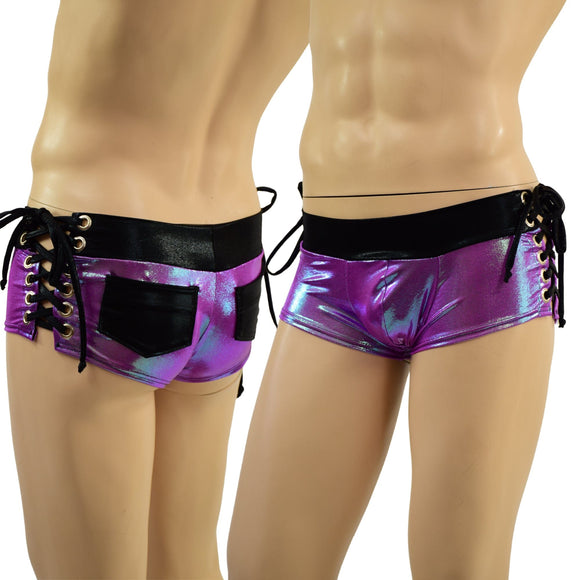 Mens Extra Cheeky Lowrise Laceup Aruba Shorts with Pockets - Coquetry Clothing